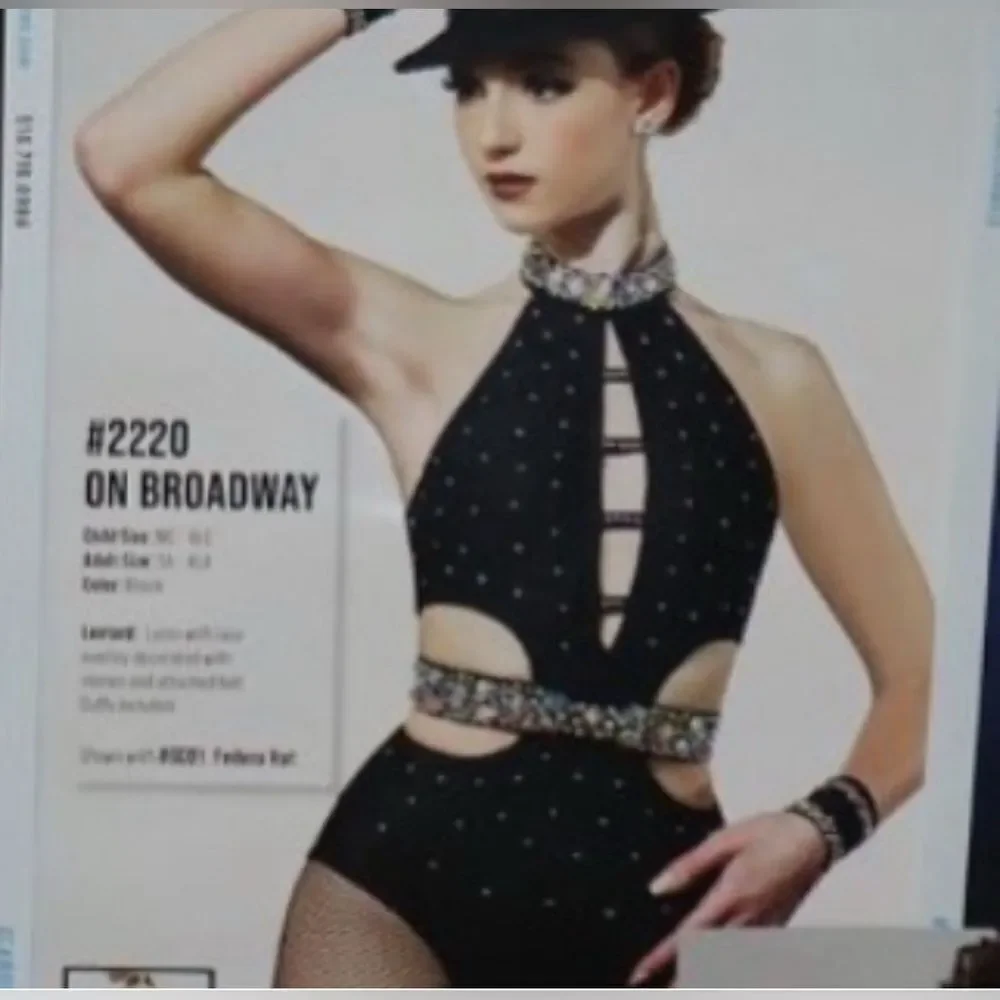 Glamour solo custom dance costume black leotard illusion MA-Medium adult
